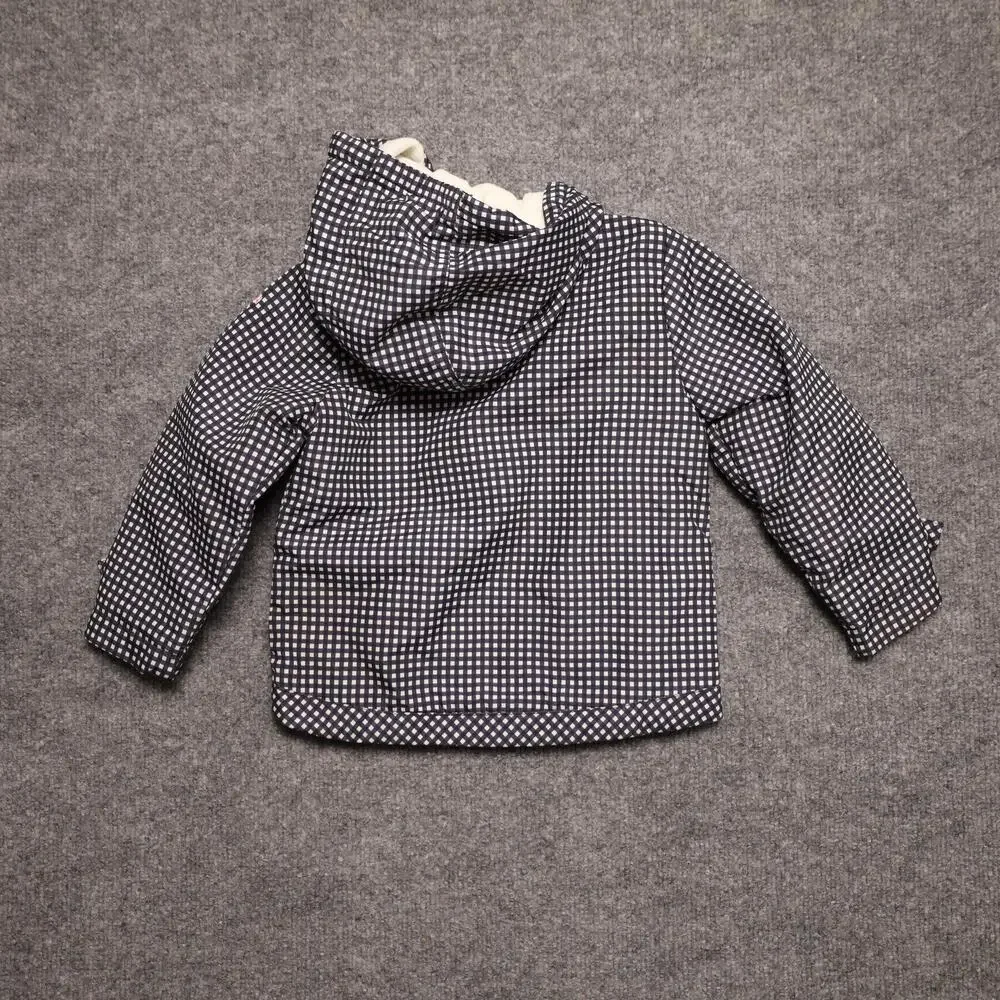 OshKosh B'gosh Jacket Toddler Girls 2T Blue Gingham Hooded Fleece Lined Raincoat